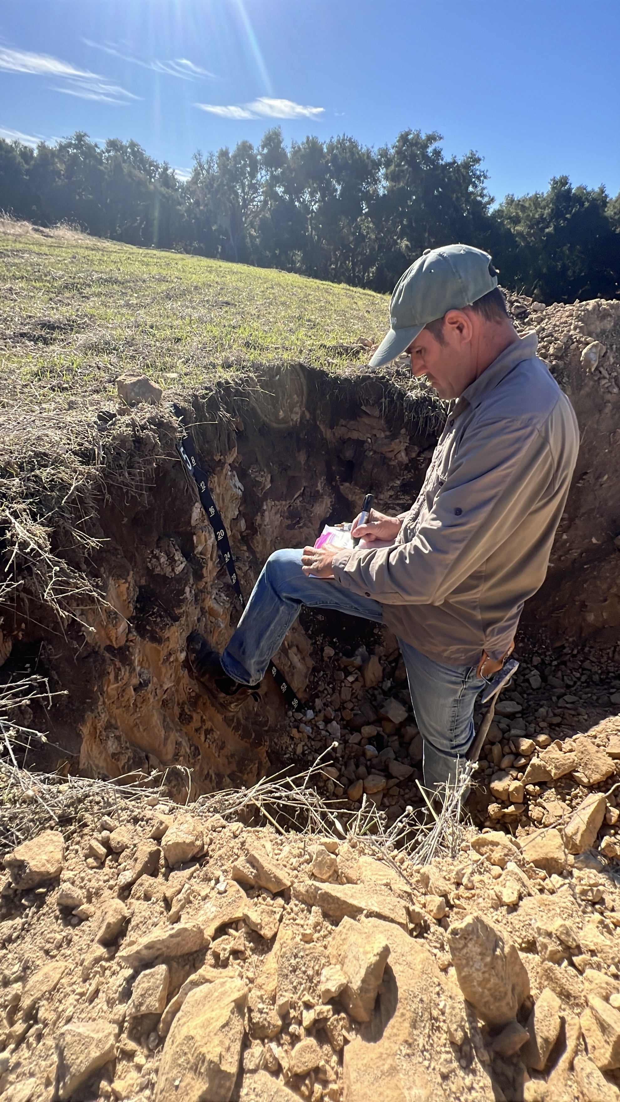 Steve Vierra conducting soil analysis in the field, Paso Robles CA